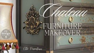 Chateau Furniture using @FusionMineralPaints and @ReDesignwithPrima Gold Transfer and Decor Poly