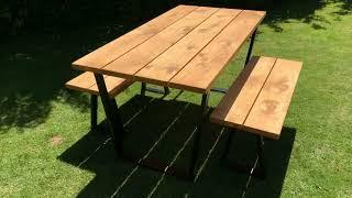 Natural Solidwood Outdoor Dining Table with Black Steel Legs | Grain and Frame