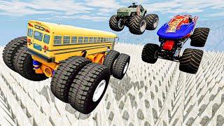 High Speed Monster Trucks stunts, jumps, crashes, crushing cars, fails & fire