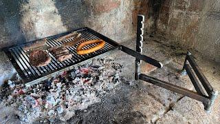 Homemade FOLDING GRILL for WOOD Stove !?