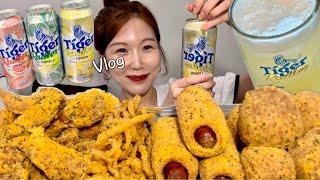 Chicken & beer Mukbang Vlog in midsummer️ cheese ball, hot dog, fried squidㅣreal eating show