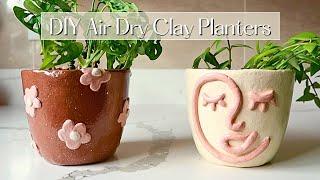 How to make Air Dry Clay Planters | DIY Floral Planter & Line Face Planter