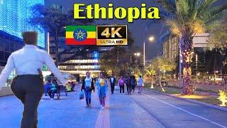 በምሽት ጨረቃ የመሰለው የቸርችል ጎዳና Addis Ababa Walking Tour @Night(376) ,  Ethiopia [4K]