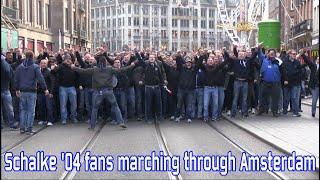 Schalke '04 fans marching through Amsterdam