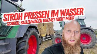 Stroh Pressen im Wasser - Wird das Klappen? | Schock: Ballenwagen Versagt! - FarmVLOG#1027