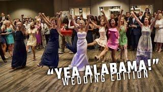 Former Alabama cheerleaders perform "Yea Alabama!" in full wedding attire