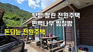 매물412번. 산 아래 텃밭(유실수 식재) 딸린 편백나무 찜질방과 전원주택 착한 가격 영동군 학산면