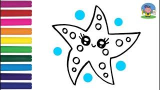 Как нарисовать МОРСКУЮ ЗВЕЗДУ / Раскраска МОРСКАЯ ЗВЕЗДА малышам / How to draw a SEA STAR