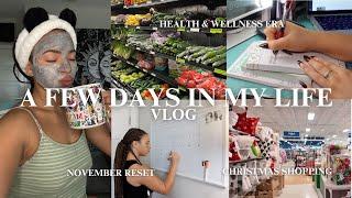 november reset vlog  | new month reset, healthy grocery haul, food prep, Christmas decor shopping