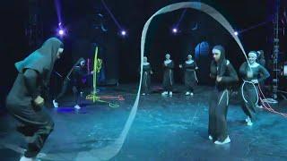 Reporter Jim Stratman gets lassoed by a nun at Paranormal Cirque in Louisville