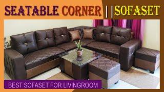 Luxury full size leather swead fabric corner sofa set #furniture #hartajinteriors #jabalpur #india