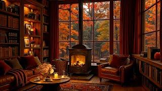 Smooth Jazz Music and Fireplace Sounds for Relaxation in Cozy Reading Nook Ambience 