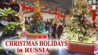 Moscow Christmas Streets and Markets 2024 / A Magical Evening Walk