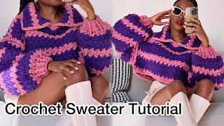 Crochet Easy And Fast Chunky Sweater  With A Collar #crochet #crochettutorial