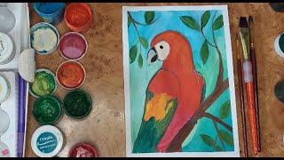 Як намалювати папугу фарбами гуаш || Parrot gouache paints ||Попугай красками гуашь