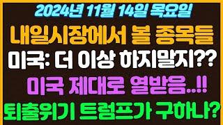 [11월14일 목요일 추천종목!] 미국: 더이상 하지말지?? 북한?? 제대로 보복해줄게 / 미국 제대로 열받았다!! / 퇴출위기한 틱톡 트럼프가 살려줄가? / 삼성전하락, LG하락