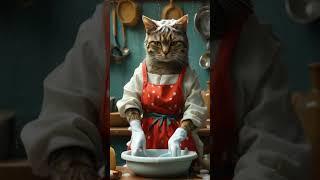 Cat: I haven't learned how to wash dishes yet, can I learn to play with water first    #funnycat