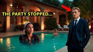 WAITRESS IS PUSHED INTO THE POOL, EVERYONE LAUGHS, BUT WHEN THE MILLIONAIRE ARRIVES...