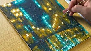 Easy Way to Draw a Rainy Night Street / Acrylic Painting for Beginners