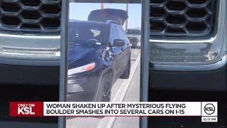 Drivers stunned after 'boulder' bashes into several cars on I-15