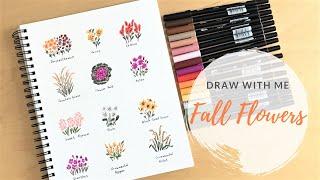 DRAW WITH ME ll How To Draw Fall  Flowers With Tombow Dual Brush Pen ll สอนวาดรูปดอกไม้