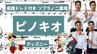 [ リコーダー演奏 ・多重録音・ソプラノ二重唱楽譜ドレミ付き] 「ピノキオ」ディズニー（ フルート ・ バイオリン ） コダリコダ