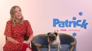 Patrick movie behind the scenes with pug Harley, Beattie Edmondson & Mandie Fletcher