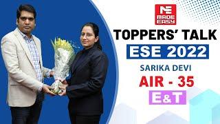 ESE/IES 2022 | Toppers' Talk | E&T | Sarika Devi | AIR-35 | With Suneel Tiwari Sir | MADE EASY