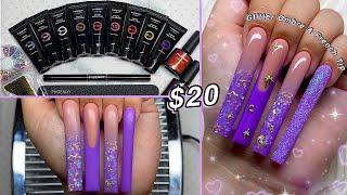 TRYING A HUGE $20 POLYGEL KIT FROM AMAZON! PURPLE GLITTER POLYGEL NAILS | Nail Tutorial