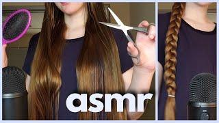 ASMR No Talking - Long, 100% Natural Damp Hair (Wet Brushing, Small Trim Cut, Combing, Braiding)