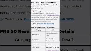 Punjab National Bank Specialist Officer Result 2025#result #sarkarijobhub #sarkariwala #ytshorts