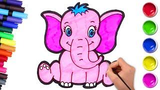 How To Draw A Cute Elephant | Easy Drawing and Coloring For Kids | Chiki Art | HooplaKidz How To