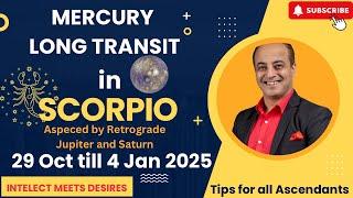 Mercury transit (long) in Scorpio for all Ascendants 29 October 2024 till 4 Jan 2025