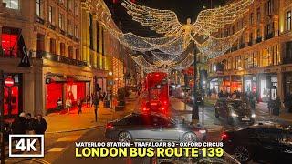 Cheapest festive bus ride to see London Christmas Lights, route from Waterloo to Regent Street