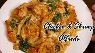 Chicken & Shrimp Fettuccine Alfredo (easy & delicious)