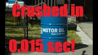 Oil Barrel IMPLOSION in Super Slow Motion