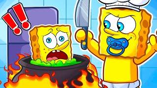 BABY SpongeBob Plays ROBLOX CRAZY KITCHEN...