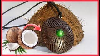 making coconut shell pendant | coconut shell craft I necklace from coconut shell