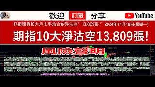 恒指期貨10大戶未平倉合約淨沽空”13,809張 ”2024年11月18日(星期一)期指10大淨沽空13,809張!