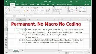 MS Excel: Easily Convert Numbers to Word (Permanent, No Macro No Coding)