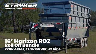 20 Yard Roll Off Package 16' RDZ GN Roll Off Base 2 - 8k Axles, (2) 16' Bins 6' Walls - Gray