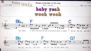 Always remember us this way/Lady gaga노래방, 통기타 , 코드 큰악보,  가라오케, 반주Karaoke, Sheet Music, Chord, MR