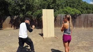 ** PRO KNIFE THROWER ** Jason Johnson KNIFE Throwing Lesson with Stephanie Schecter! Insanity!