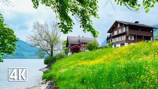 Switzerland, the mountain village of Lungern by the emerald green Lake Lungern