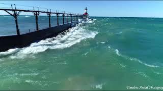 High Winds On Lake Michigan Stunning 4K Michigan City Indiana Lighthouse Spring Tour