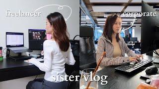 SISTER VLOG | a work day in a life ( freelancer vs  corporate)