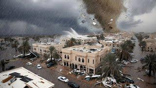 Right now in Madina, Saudi Arabia! Winds of 120 km/h are hitting buildings and cars