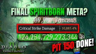 THE FINAL SPIRITBORN META? Pit 150 DONE! Vessel of Hatred Diablo 4