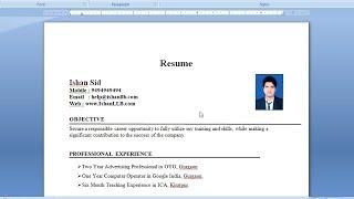 How to Create a Resume in Microsoft Word - MS Word में रिज्यूमे कैसे बनाये? | Resume in Word Hindi