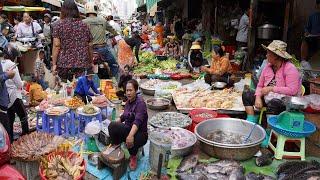 Cambodian Early Morning Fish Market Vs Cambodian Morning Food Market -   Daily Lifestyle of Vendors